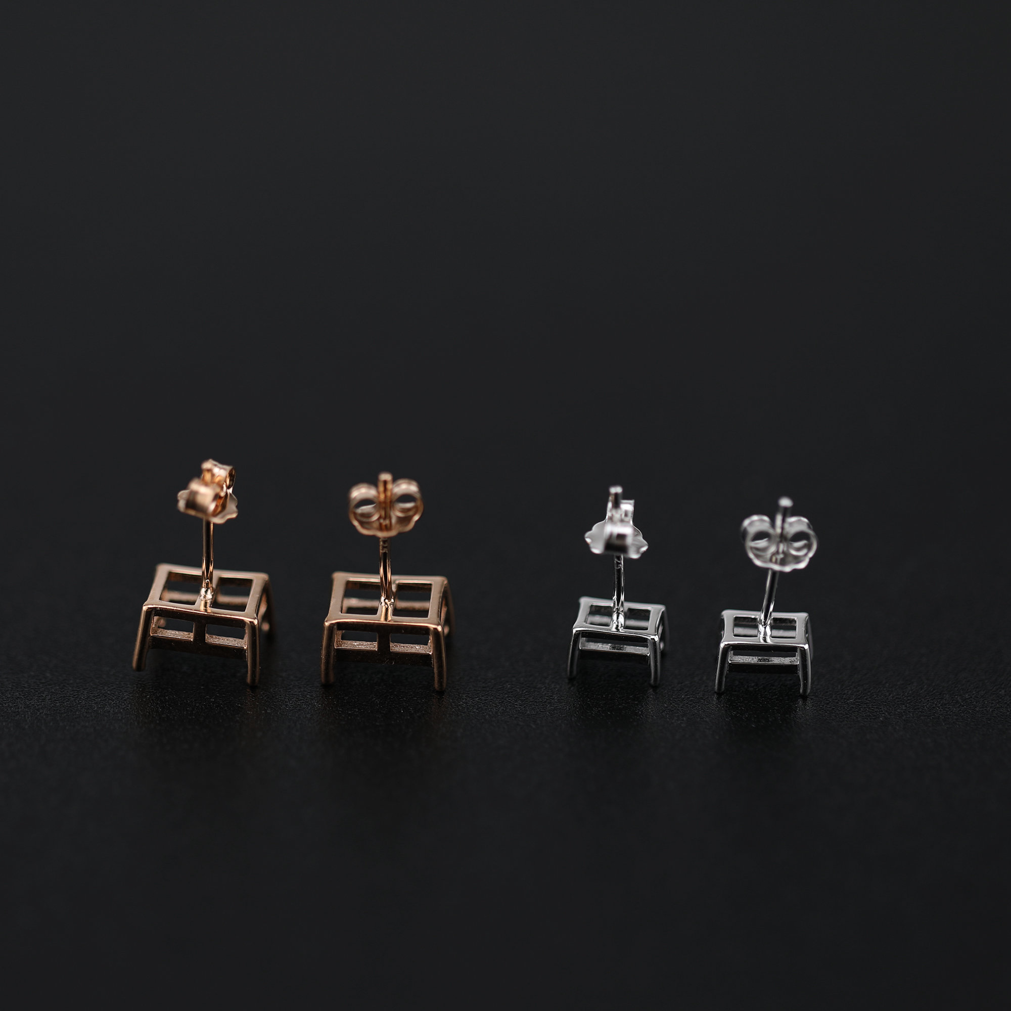 1Pair Multiple Size Prong Bezel Rose Gold Plated Solid 925 Sterling Silver Studs Earrings Blank Settings for Gemstone Moissanite 1706043 - Click Image to Close